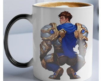 LEAGUE OF LEGENDS Garen Magic Mug - Heat Sensitive Color Morphing Coffee Cup - Unique Gamer Gift - Black Mug Reveals Design with Hot Drink