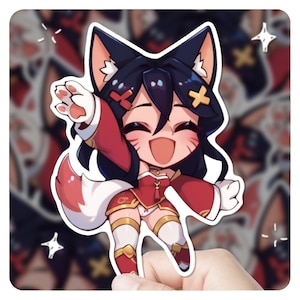 Chibi Ahri League of Legends Kiss-Cut Sticker, Vinyl Sticker, Ahri Fanart, Ahri Art, Sticker for Laptop, Water Bottle, Phone Case