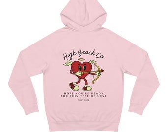 High Beach Unisex Hoodie, Cartoon Cupid Heart Design, Casual Graphic Sweatshirt