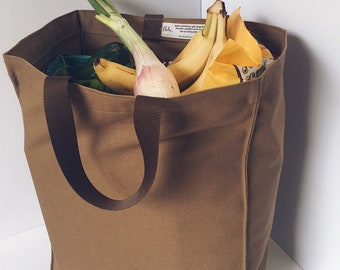 SET OF TWO//Grocery bags, canvas totes, Plain canvas,  grocery sack, market tote, grocery tote, Brown sack, Brown grocery bag, no writing