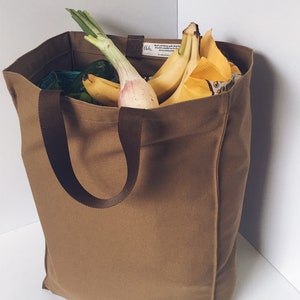 SET OF TWO//Grocery bags, canvas totes, Plain canvas, grocery sack, market tote, grocery tote, Brown sack, Brown grocery bag, no writing image 1