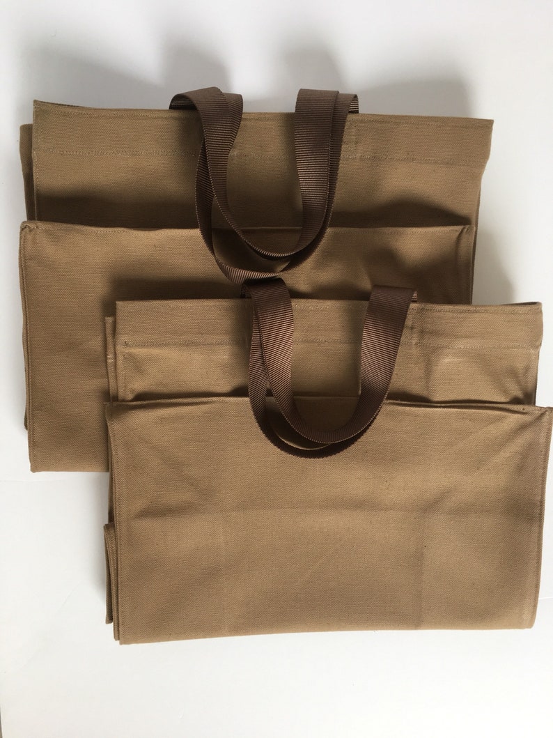 SET OF TWO//Grocery bags, canvas totes, Plain canvas, grocery sack, market tote, grocery tote, Brown sack, Brown grocery bag, no writing image 6