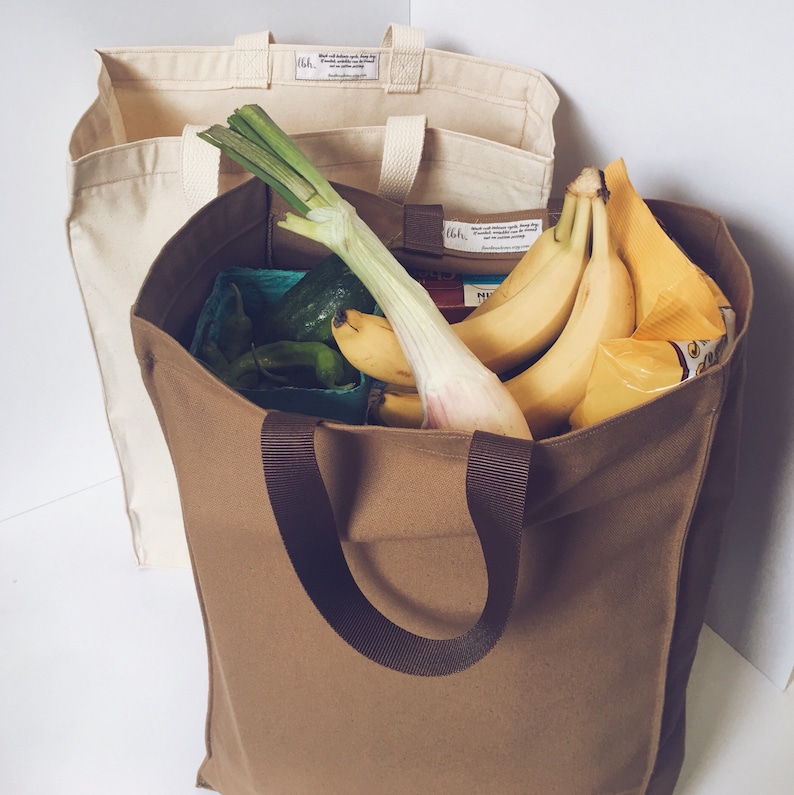 SET OF TWO//Grocery bags, canvas totes, Plain canvas, grocery sack, market tote, grocery tote, Brown sack, Brown grocery bag, no writing image 4