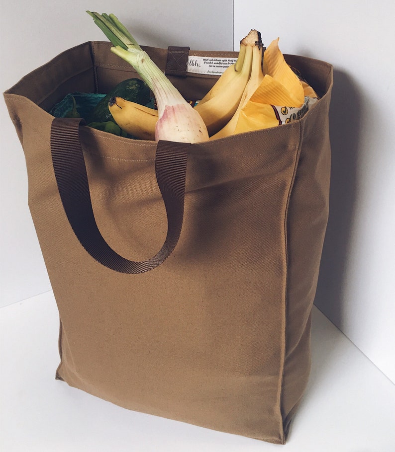 SET OF TWO//Grocery bags, canvas totes, Plain canvas, grocery sack, market tote, grocery tote, Brown sack, Brown grocery bag, no writing image 1