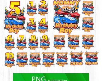 Racing cars birthday boy bundle png sublimation, birthday boy family matching png, sport car birthday png, birthday numbers