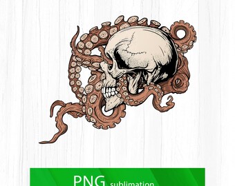 octopus tentacles and human skull png sublimation design