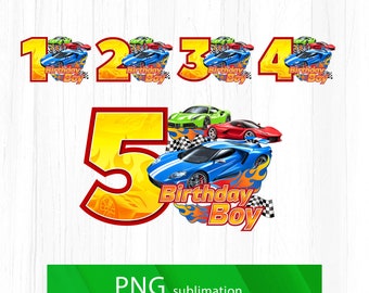 レーシングカーの誕生日の男の子のPNG昇華、誕生日の男の子のPNG、スポーツカーの誕生日のPNG、1 2 3 4 5の誕生日