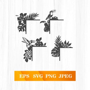 door corners SVG, laser cut, Glowforge file, door corner eps, corner vector, home decor, tropical leaves and flowers