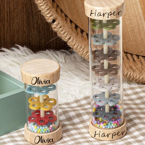 Custom Personalized Rainbow Rainmaker Toys,Engraved Rattle Acoustic Toy,Montessori Wooden Educational Toy,New Baby Gift,Rattle Toy,Music Toy