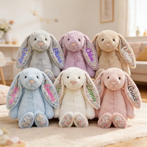 Personalized Custom Floral Plush Bunny Rabbit,Embroidered Name Bunny Rabbit,Easter Bunny,Bunny Soft Plush Toy,Newborn Baby Gift,Gift for kid