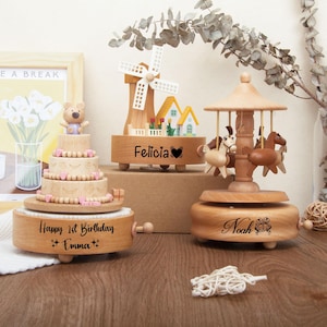 Enchanted Carousel Music Box for Kids – Personalized Musical Toy with Name Engraving,Magical Baby Shower Gift,Birthday or Easter Keepsake