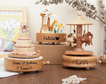 Enchanted Carousel Music Box for Kids – Personalized Musical Toy with Name Engraving,Magical Baby Shower Gift,Birthday or Easter Keepsake