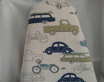 RETRO CARS Small tabletop Ironing Board Cover, All sizes, vintage cars, trucks, on natural,  housewarming, Christmas gift