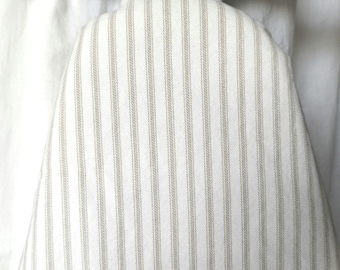 TAN, Beige, TICKING STRIPE Ironing Board Cover-- choose board size, ticking print,  cotton, housewarming gift, mothers day