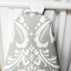 GREY DAMASK ironing Board cover  Osborne gray and white, choose board Size, Wide, Standard, Tabletop, Wall Unit
