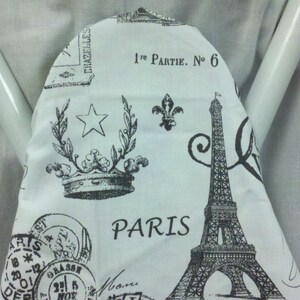 GREY and OFF-WHITE Paris Ironing Board Cover,  french stamps, Eiffel Tower, dark grey on off-white, Choose size, standard, wide, great gift