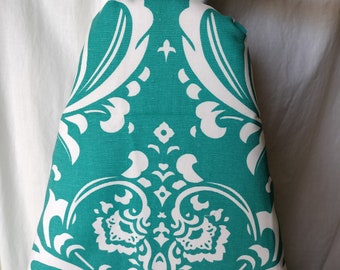 TURQUOISE-TEAL DAMASK ironing Board cover  Osborne teal and white, choose board Size, Wide, Standard, Tabletop, Wall Unit