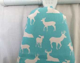 Housse de planche à repasser et/ou coussin CERF, toutes les tailles, tissu en coton, cerf sur turquoise, chasseurs, cadeau de retour aux sources, cadeau de douche