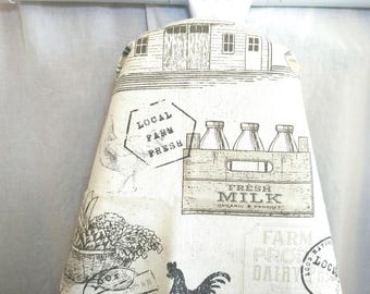 FARMHOUSE Ironing Board Cover, Choose board size, baskets, signs, stalks, dark grey on cream, housewarming or shower gift
