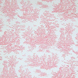 PINK TOILE FABRIC -Yardage, 54&quot; wide, by the yard - Pink and white toile print- cotton twill, upholstery, drapery weight, decor fabric