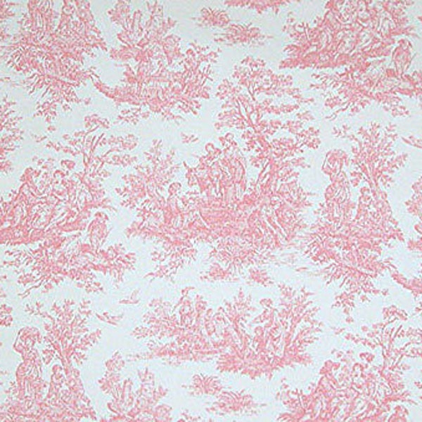 PINK TOILE FABRIC -Yardage, 54" wide, by the yard - Pink and white toile print- cotton twill, upholstery, drapery weight, decor fabric