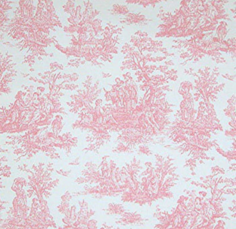 PINK TOILE FABRIC Yardage, 54 wide, by the yard Pink and white toile print cotton twill, upholstery, drapery weight, decor fabric image 1