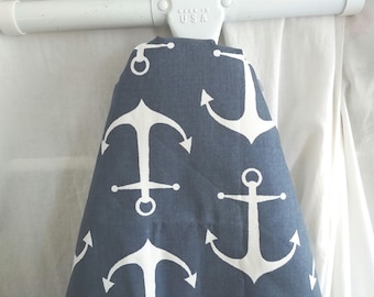 BLUE ANCHORS  Ironing Board Cover, and or pad, All sizes, Cotton Fabric, white anchors on navy blue,  Homecoming Gift,  Shower Gift