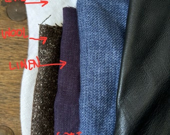 LINEN, WOOL, LEATHER / mix fabric bundle / remnants / runningthreads