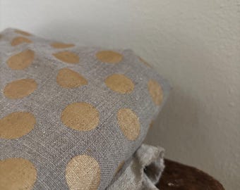 LINEN FABRIC with metallic gold dots