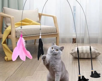 Cats Toys Feathers Wand Interactive Toy Kitten Toys with Super Suction Cup Detachable Cat Accessories, Pet toy
