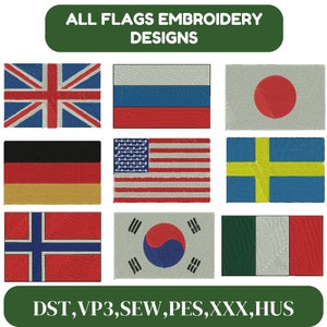 Flags Embroidery Design, World Flags Embroidery, Flags Of The World Embroidery, National Flag Embroidery,World Embroidery,Machine Embroidery