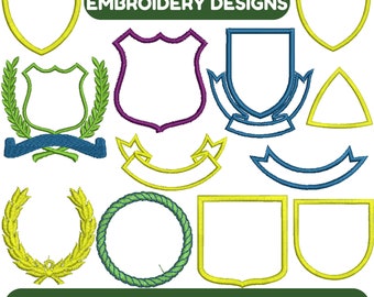 Motifs de broderie d'écussons, Broderie d'éléments, Cadre héraldique de bouclier, Broderie de formes, Broderie rectangulaire, Broderie à la machine