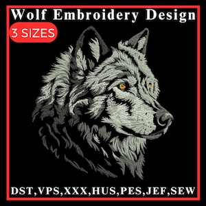 Wolfborduurwerkontwerp, Mystic Wolf Head-borduurwerk, Gezichtsborduurwerk witte wolf, Totemic donkere stof, Dierenborduurwerk, Machineborduurwerk