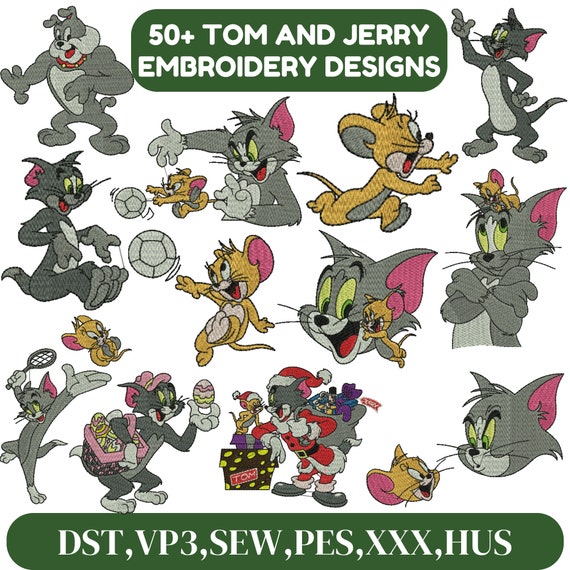 Tom and Jerry Embroidery Design, Cartoon Embroidery, Tom, Jerry