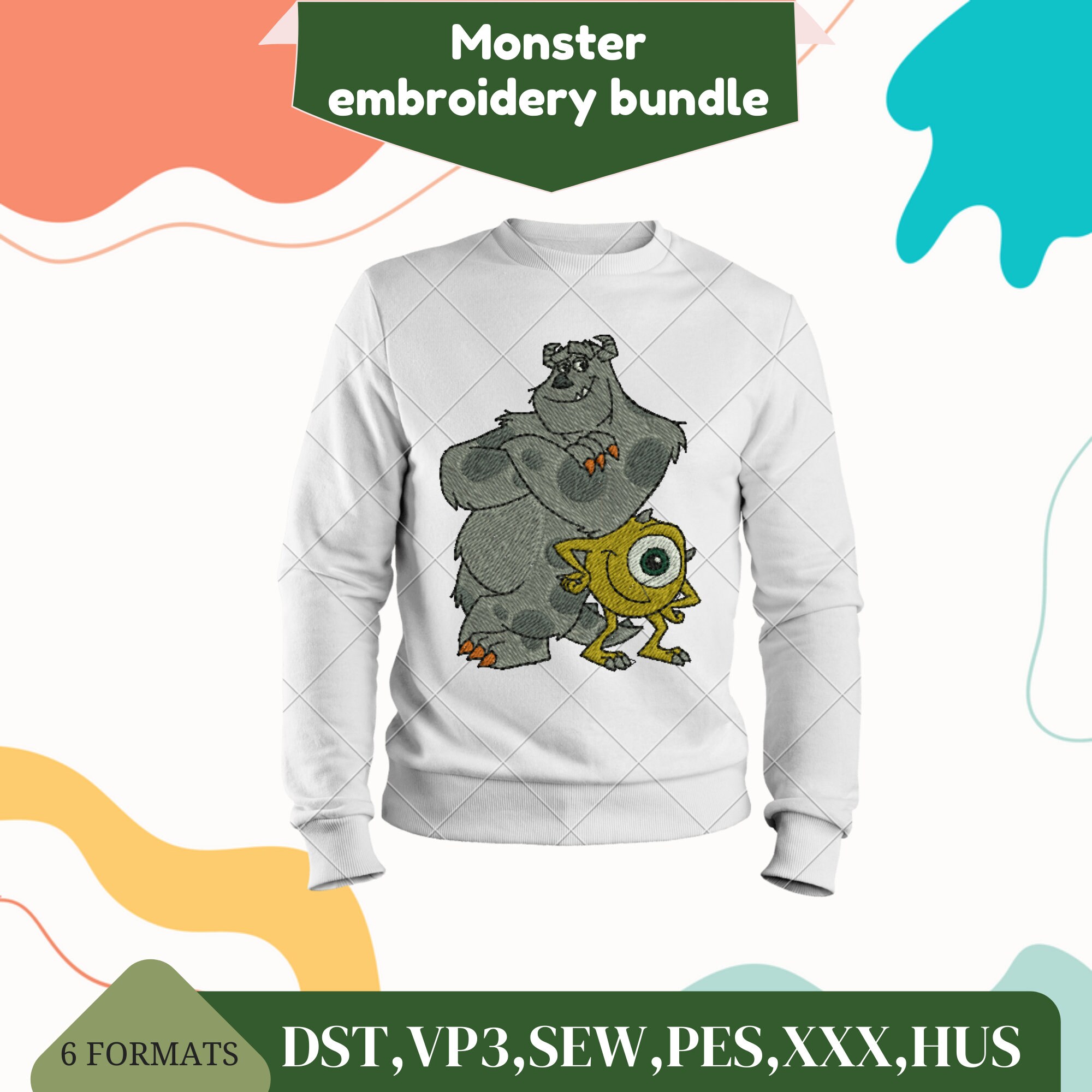 Monster Embroidery Pattern Monster Embroidery Designs, Spooky Embroidery, Halloween Embroidery ...