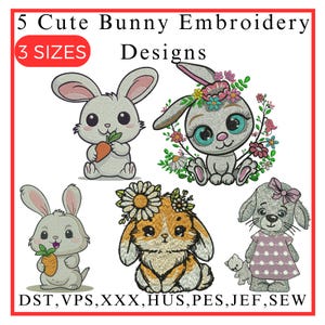 Bunny embroidery designs, Cute Bunny Embroidery, Easter Bunny Embroidery, Pretty Rabbit, easter bunny pattern, machine embroidery designs
