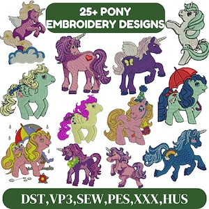 Pony Embroidery Design, Pony Girl Embroidery, Horse embroidery, Baby Horse Design, Pony with flowers embroidery, Machine Embroidery Design