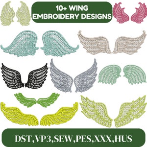 Wings Embroidery Design, Angel Wings Embroidery, Halo Angel Wings Embroidery, Mini Wings, Angel Embroidery, Machine Embroidery Designs