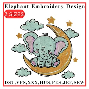 Elephant embroidery design, Floral Elephant Embroidery Design, Elephant on moon embroidery, Animal Elephant, Machine embroidery Design
