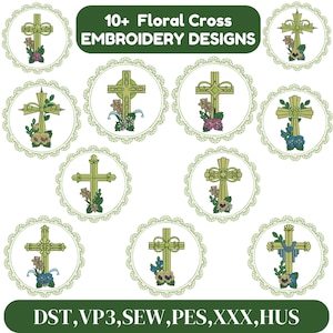 Cross Embroidery Design, Floral Cross Embroidery, Christian cross embroidery, Religious cross embroidery. Machine embroidery design