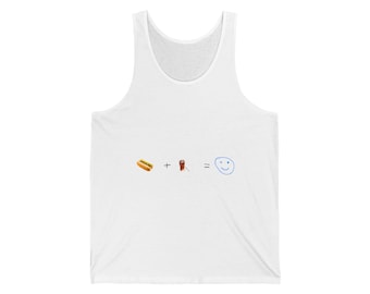 Hot Dog and Drink Unisex Tank Top, Funny Food Graphic Sleeveless Shirt, Summer Vibes Tee, Foodie Gift, Beachwear, BBQ Tank, Smiley Face