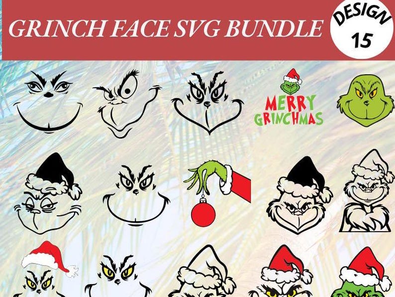 Grinch Face SVG Bundle: Christmas Clipart (digital Download) - Etsy