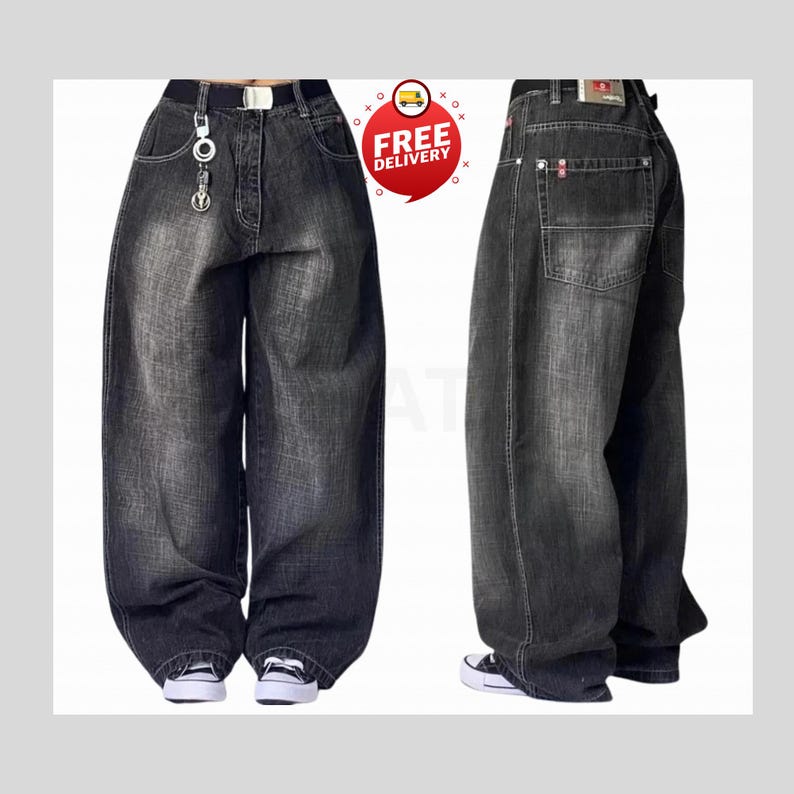Retro Baggy Jeans,Y2K Denim Pants,Hip Hop Outfit,Wide Street Pants,Harajuku Denim,Gothic Baggy Fit,Cool Retro Look,Unisex Streetwear,Trendy Blue Jeans,Loose Denim Fit,Urban Baggy Jeans,Casual Y2K Style,Embroidered Pants