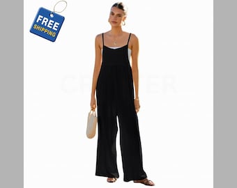 Boho Blumendruck Jumpsuit mit weitem Bein: Damen Sommer Romper