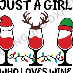 クリスマスが大好きな女の子 - 黒と白のフォント付き - SVG および PNG デジタル ダウンロード