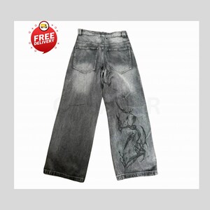 Retro Baggy Jeans,Y2K Denim Pants,Hip Hop Outfit,Wide Street Pants,Harajuku Denim,Gothic Baggy Fit,Cool Retro Look,Unisex Streetwear,Trendy Blue Jeans,Loose Denim Fit,Urban Baggy Jeans,Casual Y2K Style,Embroidered Pants