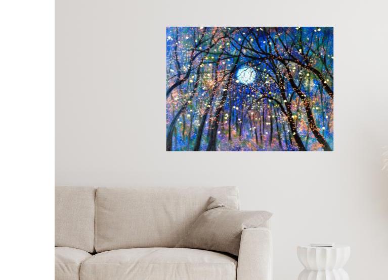 Firefly Forest Canvas Print: Moonlight Night Sky Wall Art - Etsy
