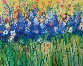 Iris Floral Canvas Print: Blue, Yellow, and Orange Flower Art