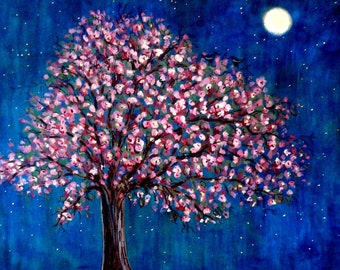 Cherry Trees moon print ,large moon print, cherry blossoms