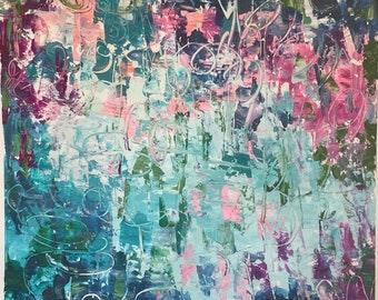 NEW -large oil and cold wax painting, abstract impressionism. Gorgeous colors  18 x 24 on paper